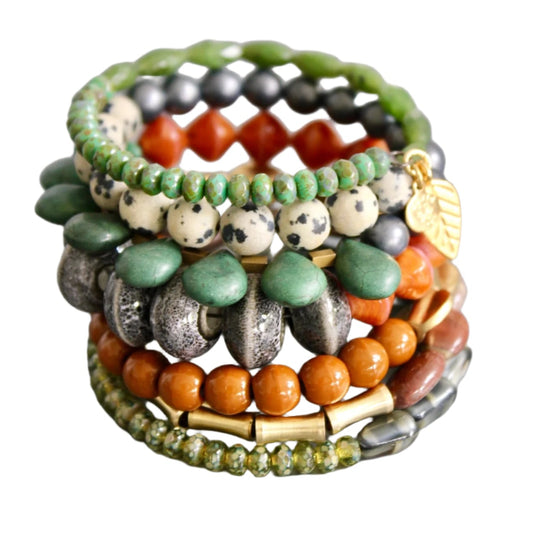 Green, Caramel, Jasper, and Gray Wrap Bracelet