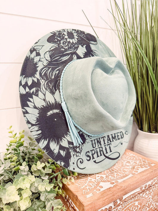 Untamed Spirit Engraved Heart Hat, Floral Engraved Cowboy Hat, Burned Fedora, Engraved Suede Hat, Boho Hat, Vegan Suede Cowboy Hat, Women's Cowboy Hat