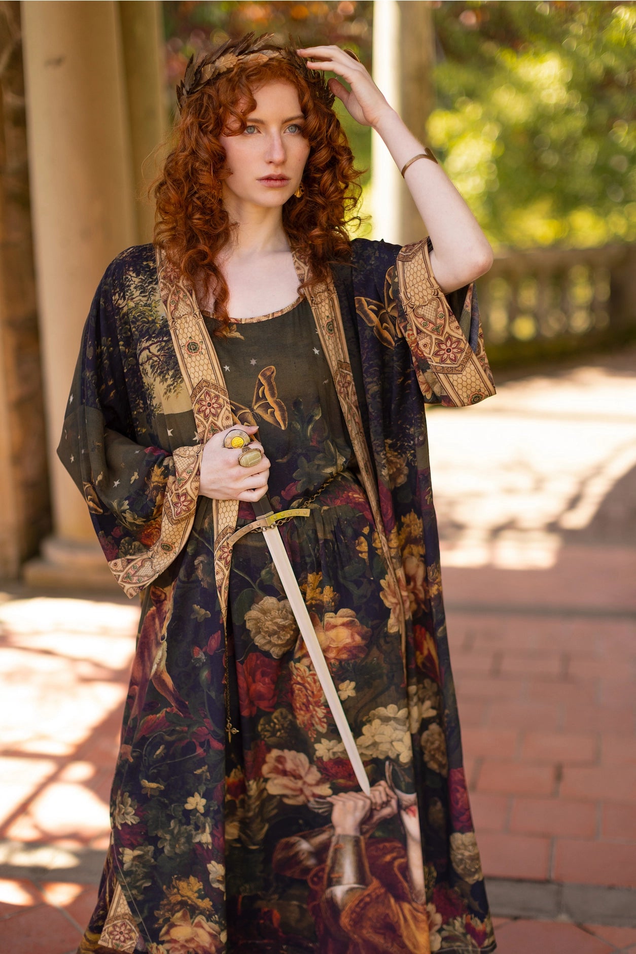The Messenger Long Maxi Slip Dress w/ Joan of Arc & Florals - Pre-Order Ships September2025