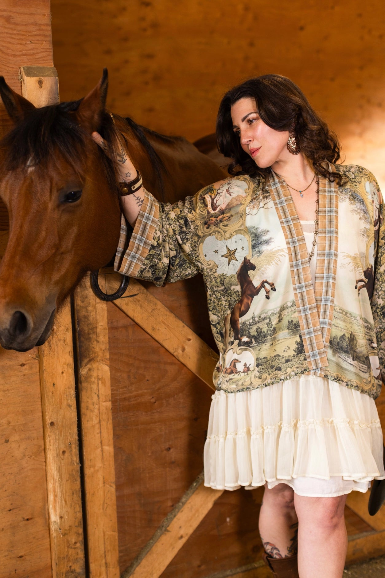 Born To Run Pixie Duster Crop Kimono Horse & Flower Print - Pre-Order - Ships In September