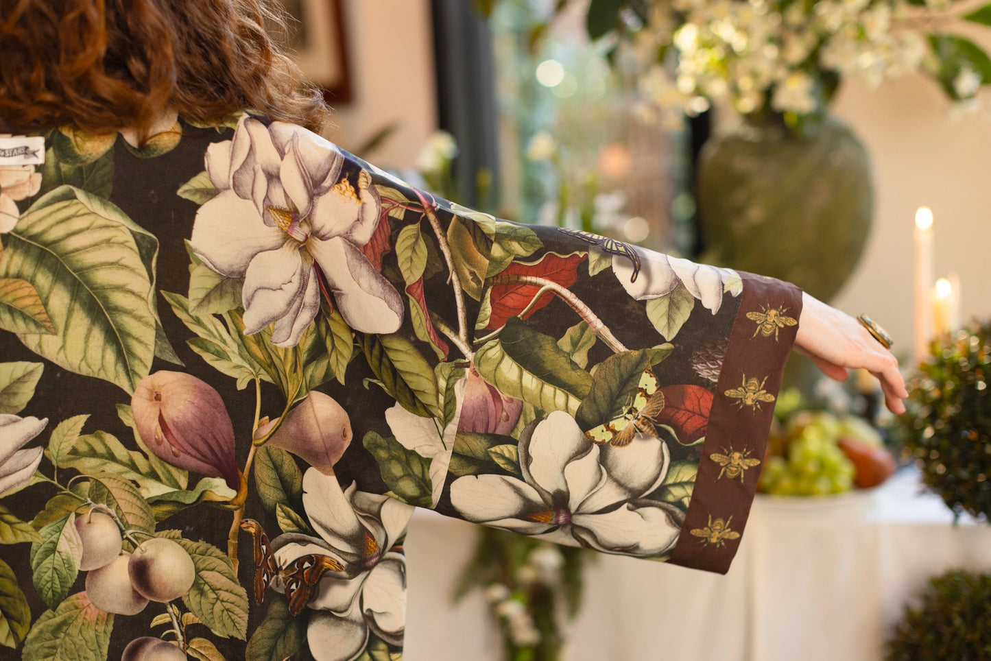 Fleur De Lune Opera Duster Kimono Robe w/ Florals & Bees Pre-Order - Ships In September