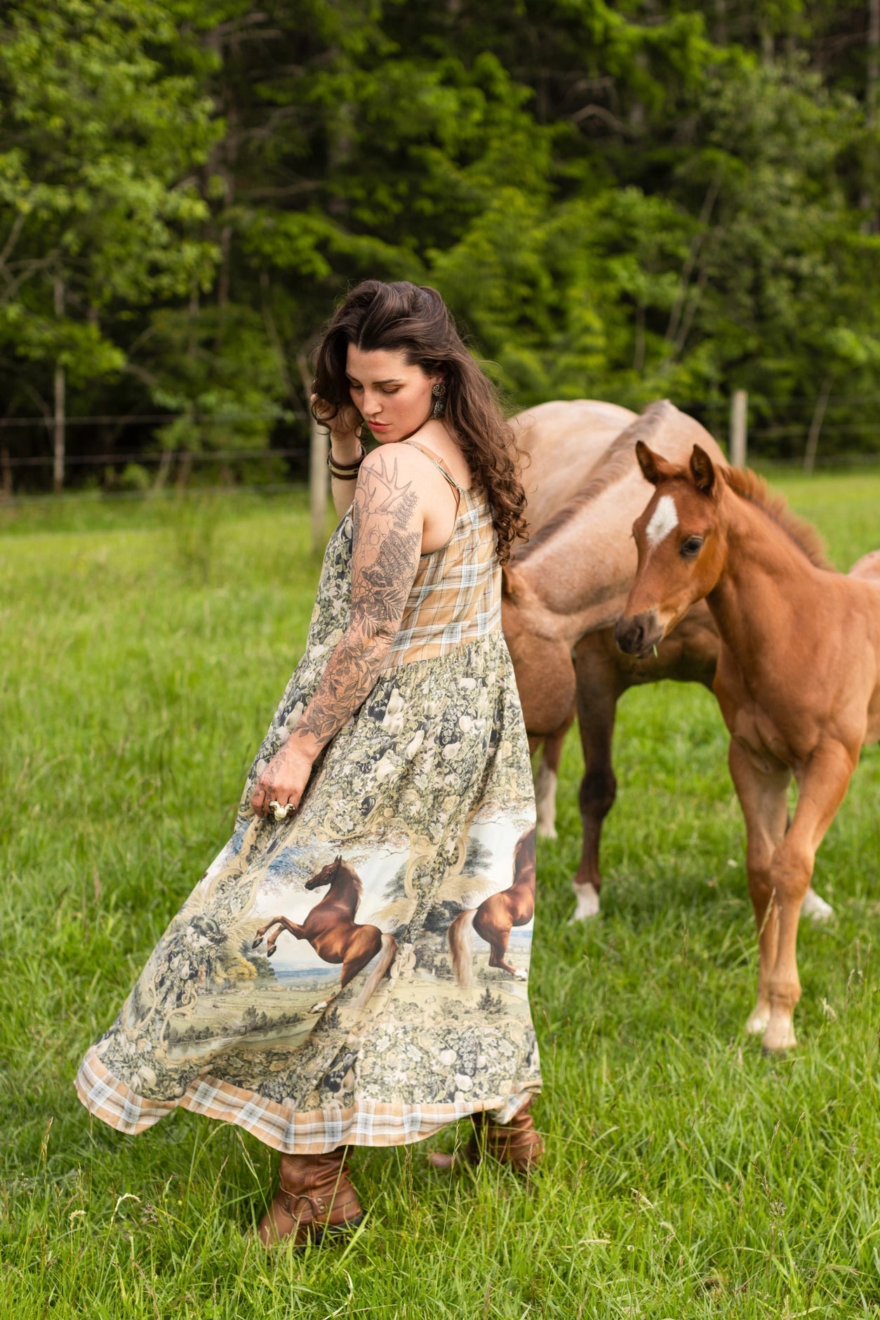 Born To Run Bohéme Reversible Long Maxi Slip Dress Horse & Plaid - Pre-Order - Ships In August