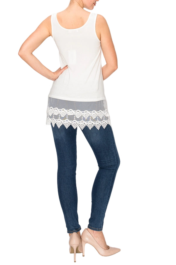 Soft Relaxed Tank with Delicate Floral Laced Hem - Ships Late September