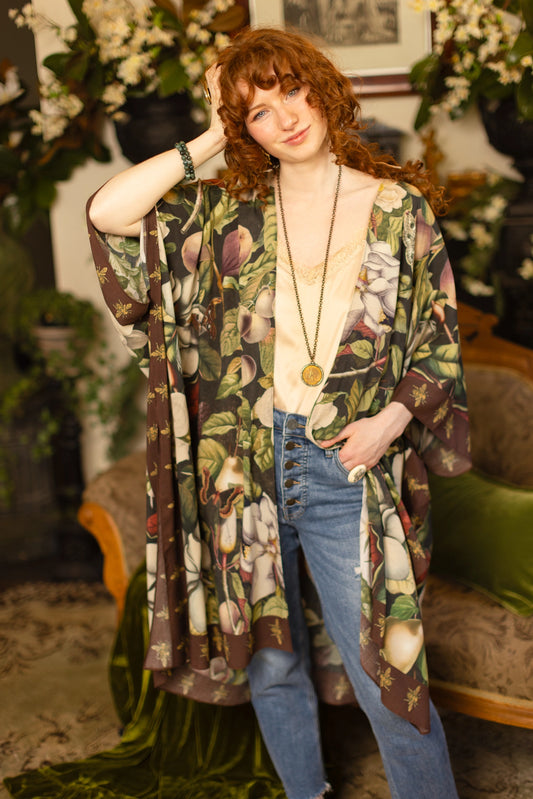 Fleur De Lune Goddess Starduster Kimono w/ Florals & Bees- Pre-Order - Ships In September