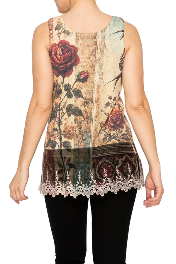Vintage Bird Inspired Lace Tunic Top with Embroidered Hem - Ships Late September
