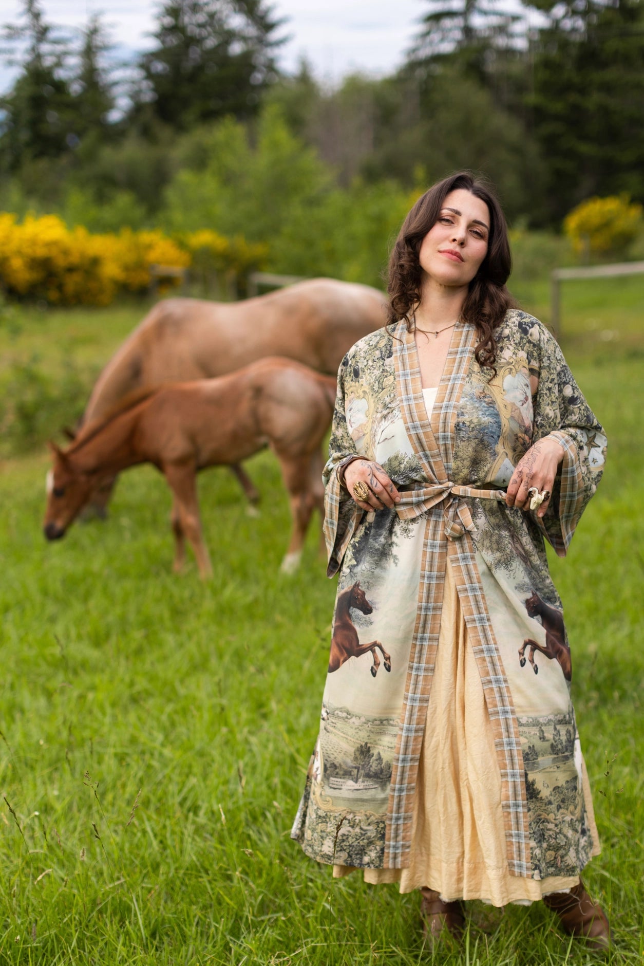 Born To Run Opera Duster Kimono Robe Horse & Flower Print - Pre-Order - Ships In September
