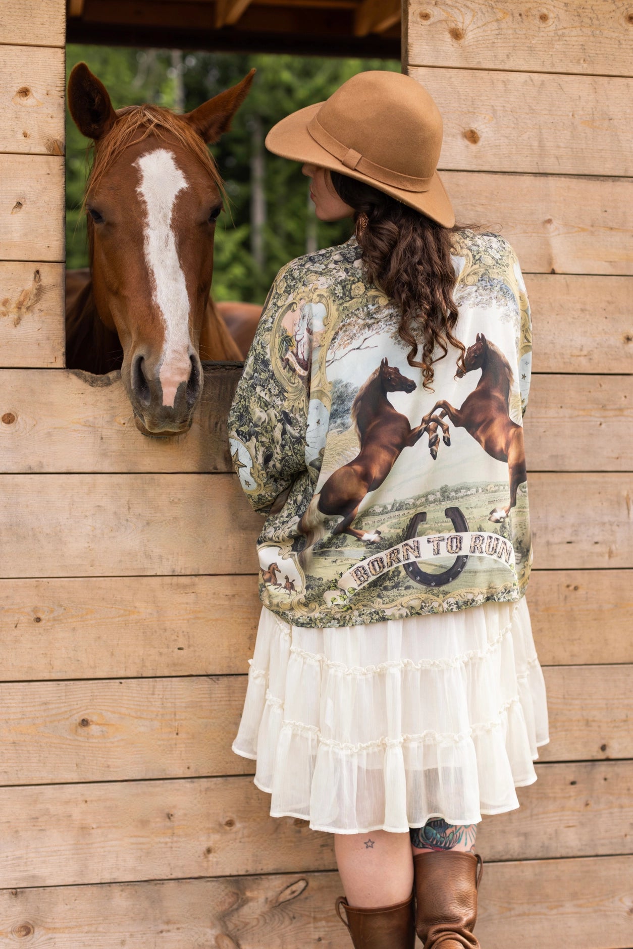Born To Run Pixie Duster Crop Kimono Horse & Flower Print - Pre-Order - Ships In September