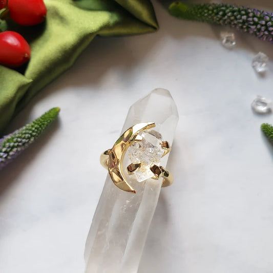 Diamond Quartz Crystal Moon Ring