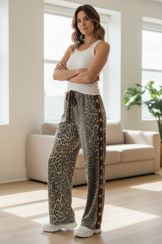 Leopard Printed Star Drawstring Lounge Pants - Pre-Order Ships late February 2026