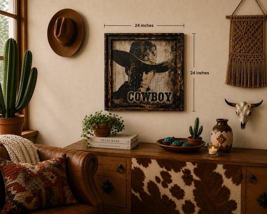 Handmade Rustic Cowboy Sign- 24" Square Canvas