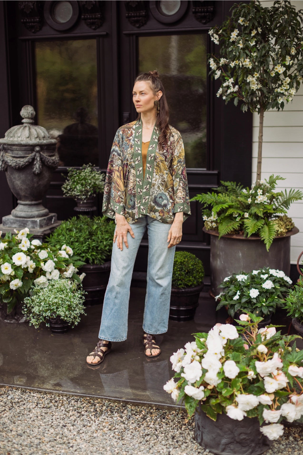 Market Of Stars Love Grows Wild Floral Bamboo Cropped Kimono with Bees