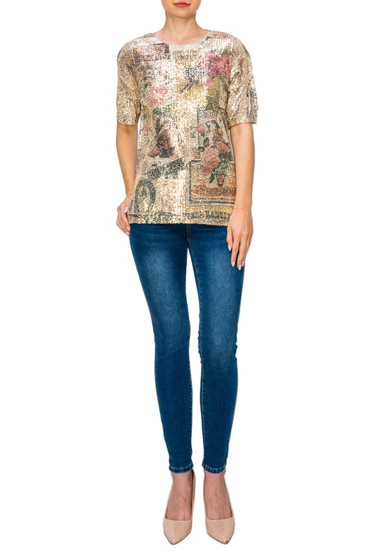 Rose West Vintage Inspired Sequin Short Sleeve Blouse - Ships Late September