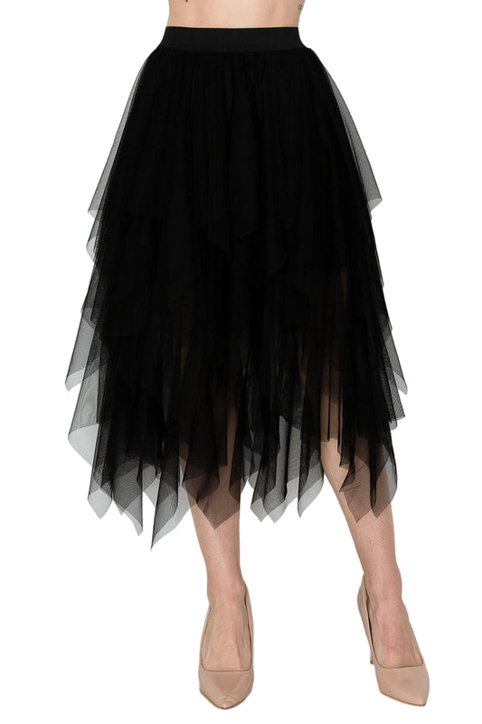 Dreamy Tiered Tulle Midi Skirt with Floaty Hem - Ships Late September