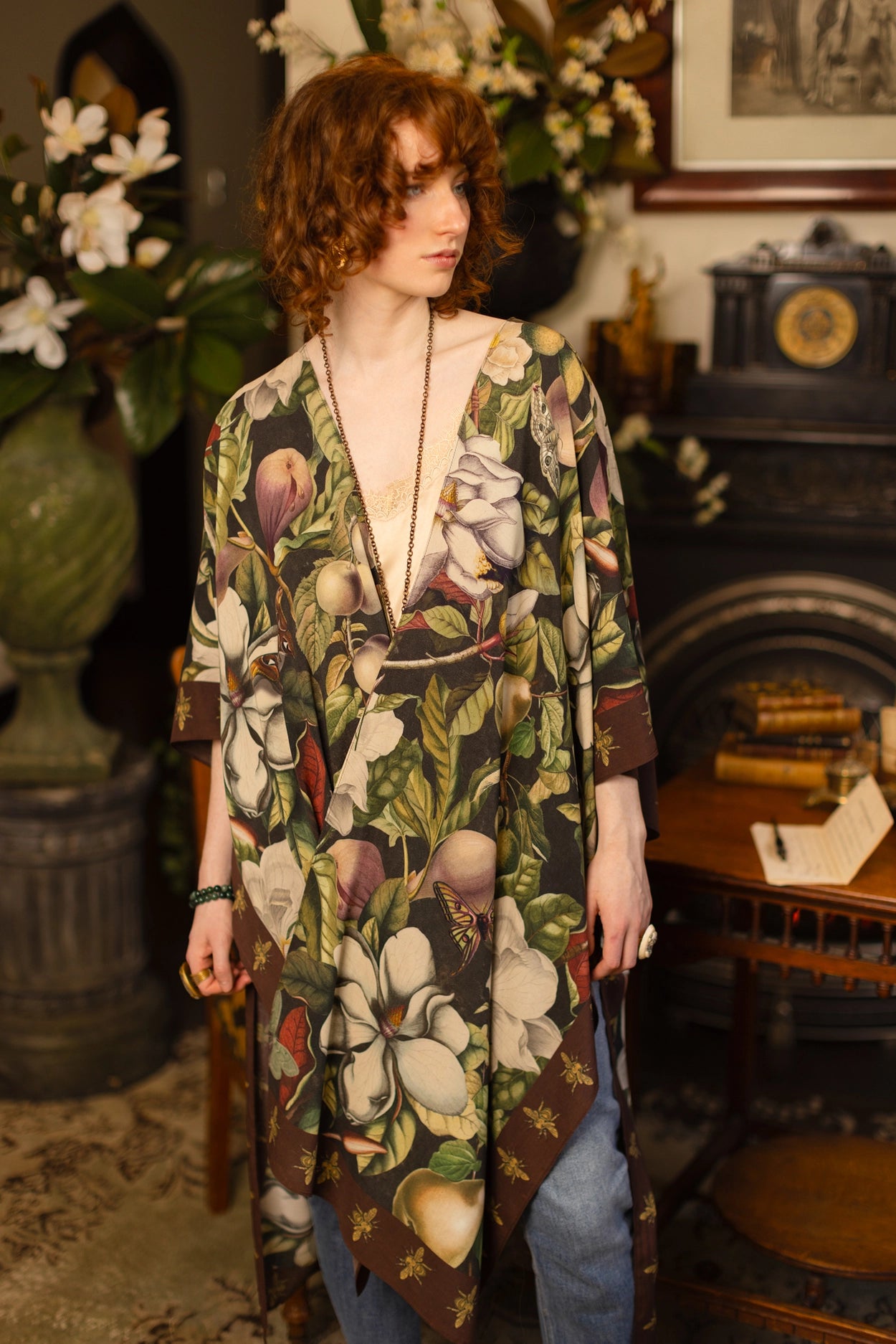 Fleur De Lune Goddess Starduster Kimono w/ Florals & Bees- Pre-Order - Ships In September