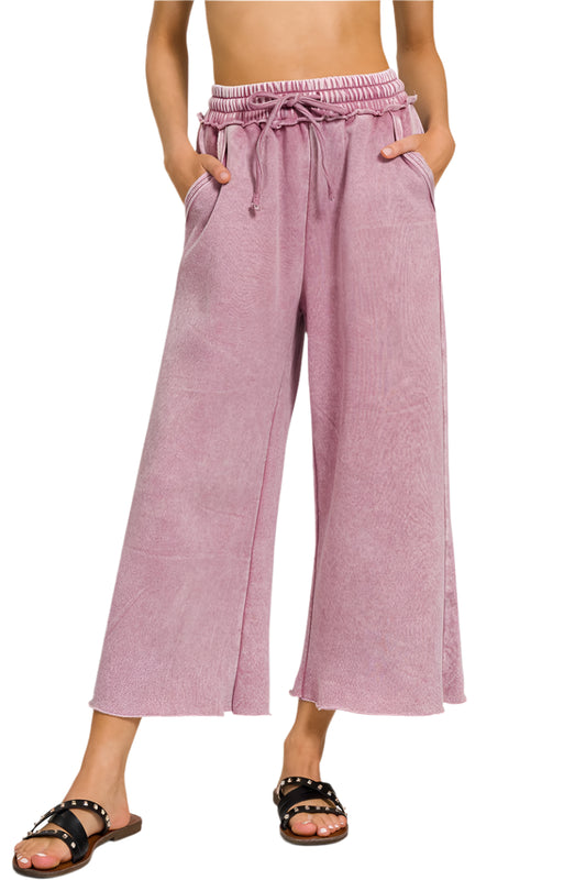 Cropped Acid Mineral Washed Sweatpants with Pockets