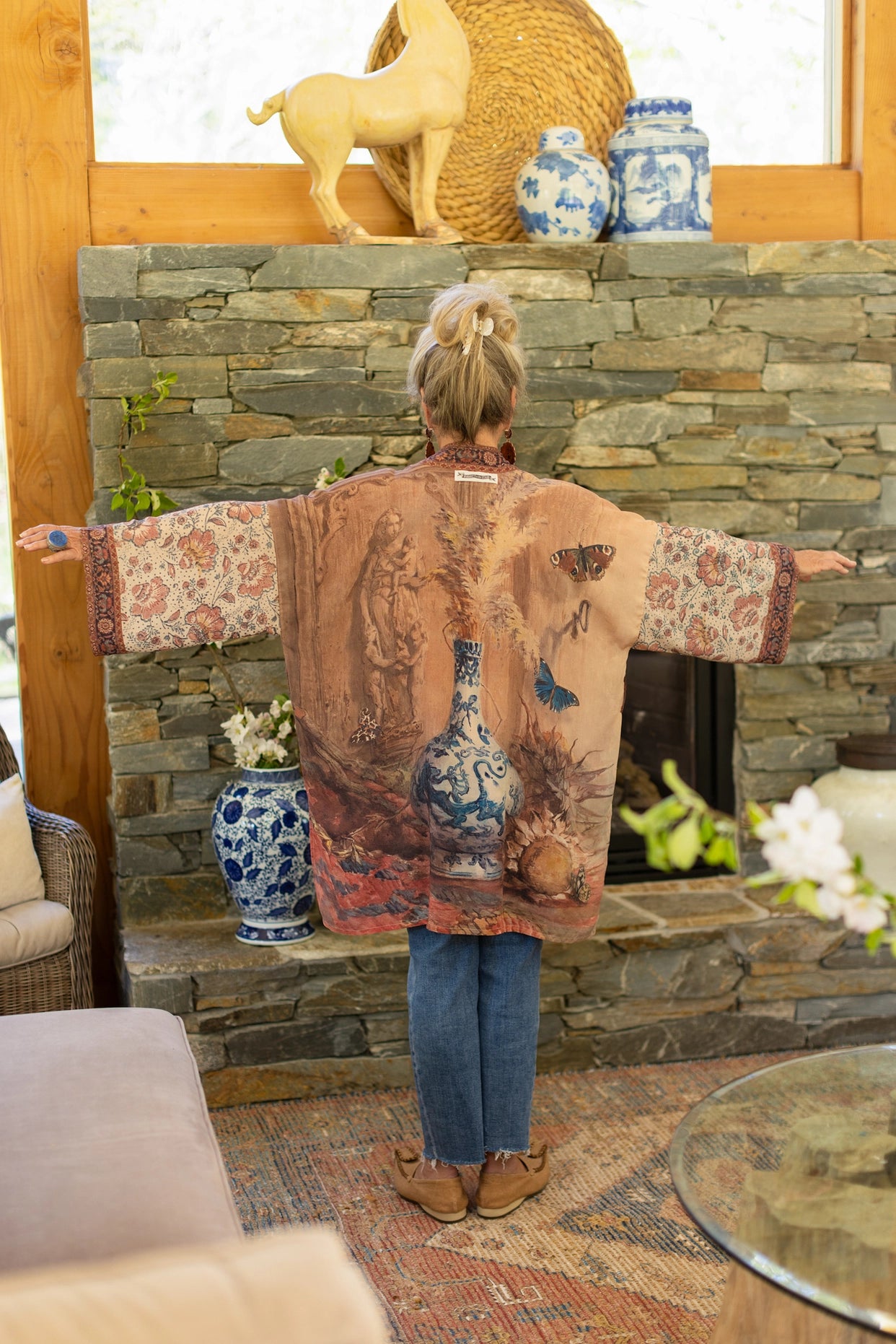 The Storyteller Matinée Duster Kimono With Sunflowers & Pottery