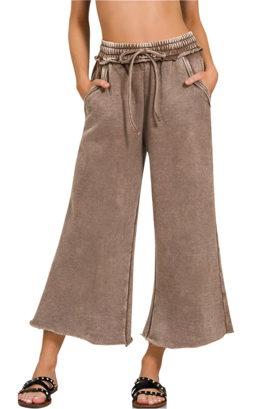 Cropped Acid Mineral Washed Sweatpants with Pockets