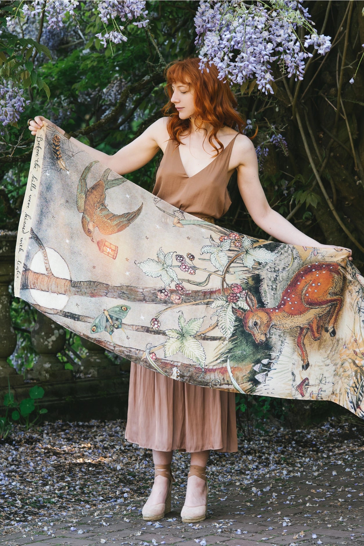 Lovelight Scarf with Woodland Deer, Swallow & Poetry Pre-Order Ships October 2025