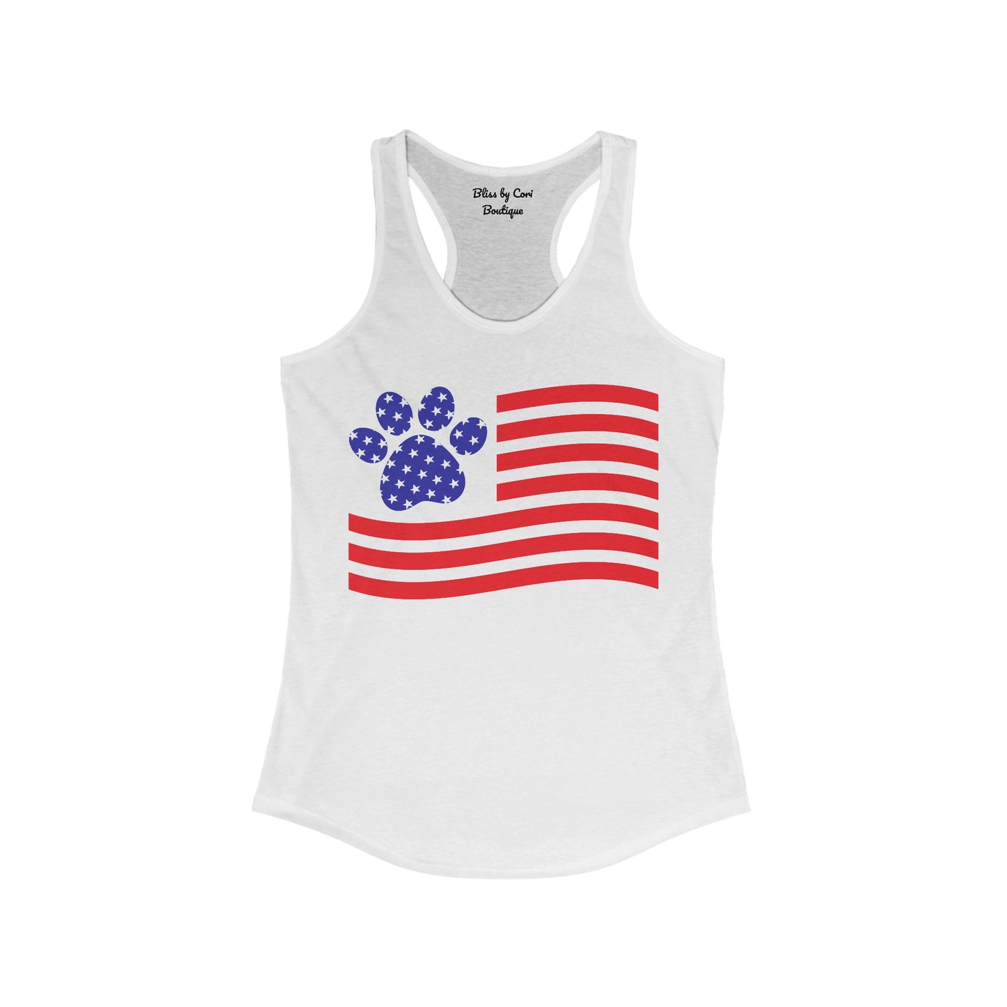 Paw Print 4th of July American Flag Women's Ideal Racerback Tank