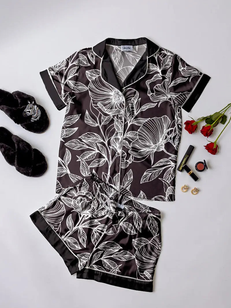 Averie Luxury Japanese Silk Pajamas Two Piece Shorts Set - Tasha