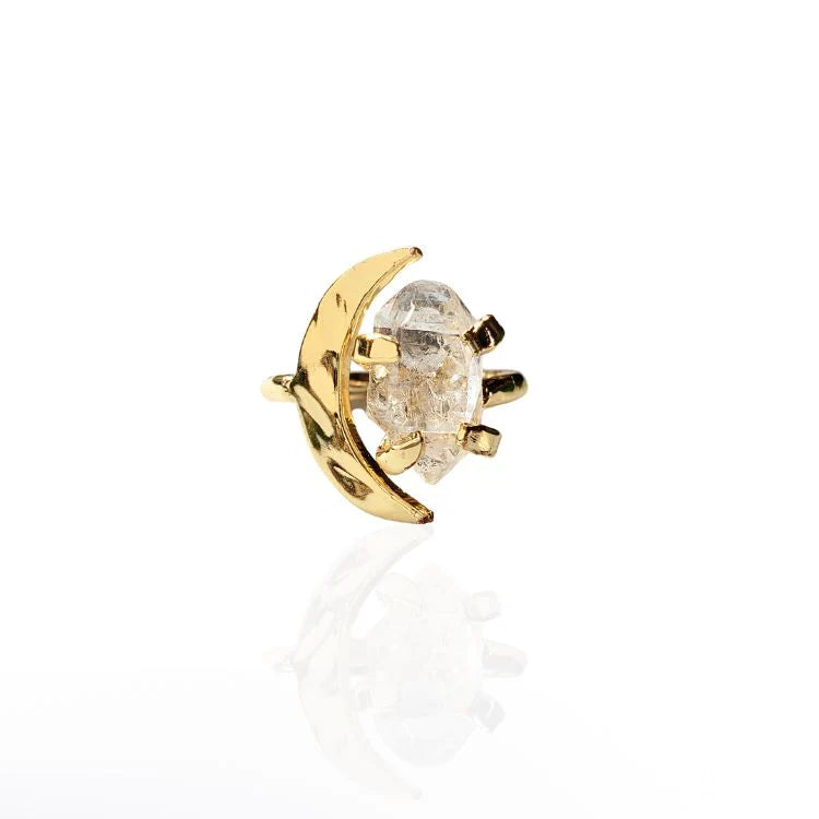 Diamond Quartz Crystal Moon Ring