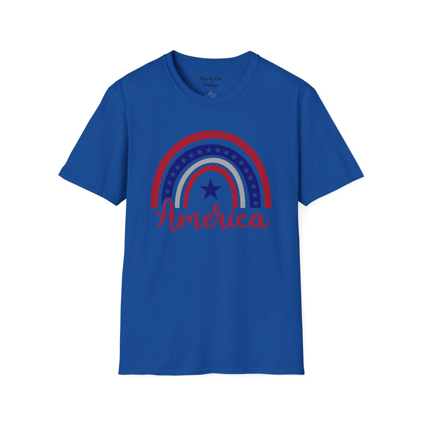 America Rainbow 4th Of July Softstyle T-Shirt Available in 2 Colors