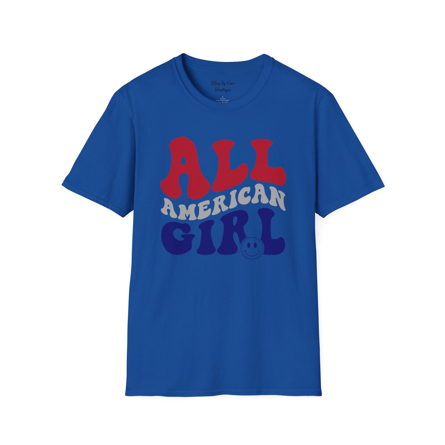 All American Girl 4th Of July Softstyle T-Shirt Available in 3 Colors