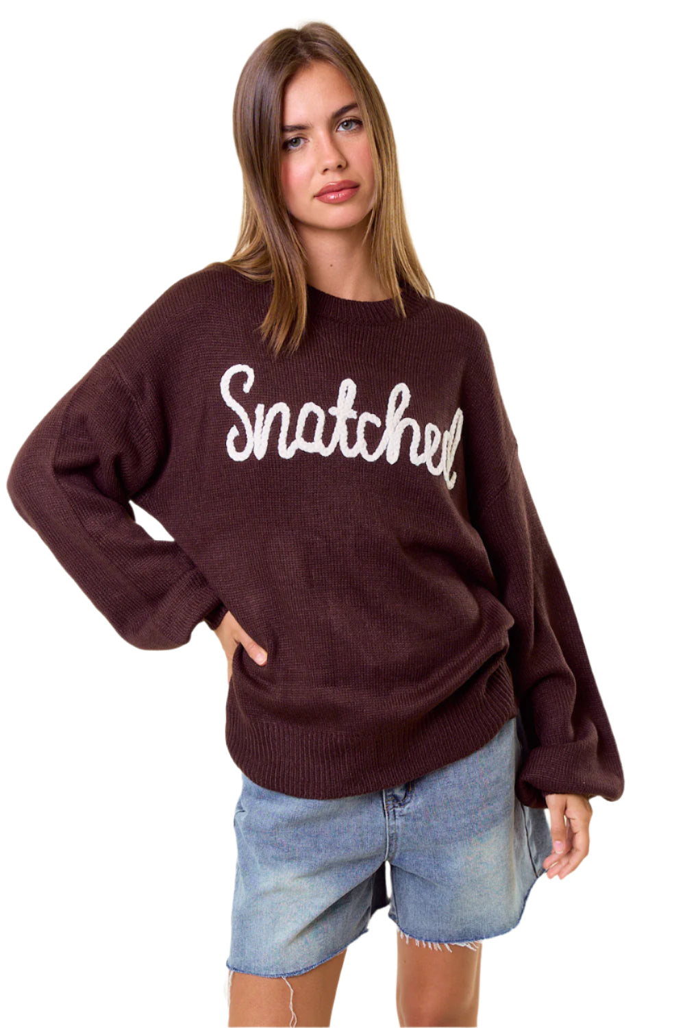 Snatched Letter Embroidered Sweater