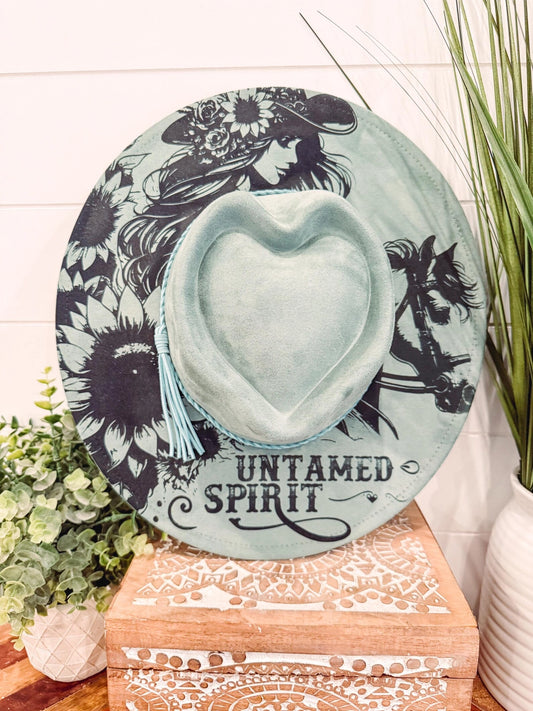 Untamed Spirit Engraved Heart Hat, Floral Engraved Cowboy Hat, Burned Fedora, Engraved Suede Hat, Boho Hat, Vegan Suede Cowboy Hat, Women's Cowboy Hat