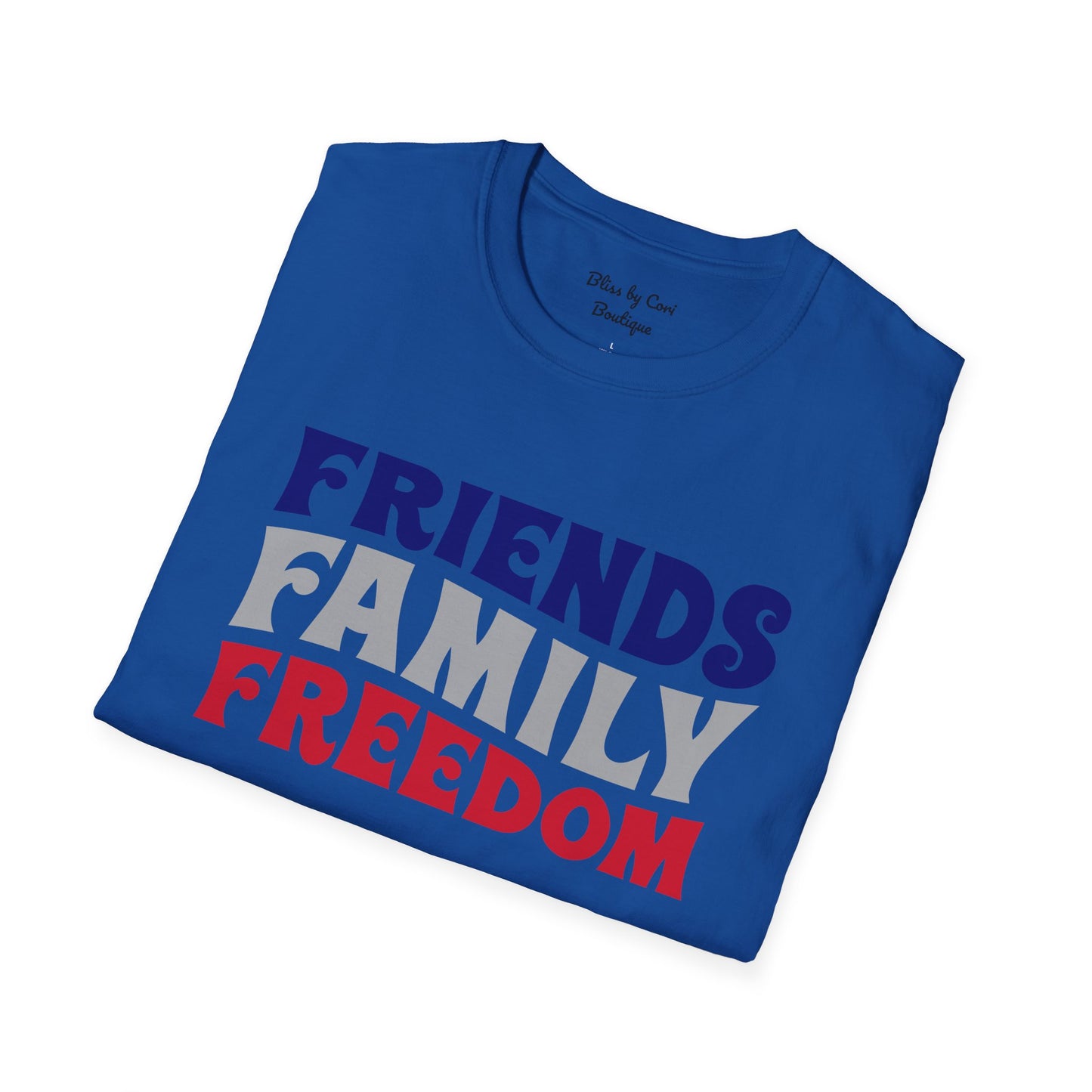 Friends Family Freedom 4th Of July Softstyle T-Shirt Available in 3 Colors