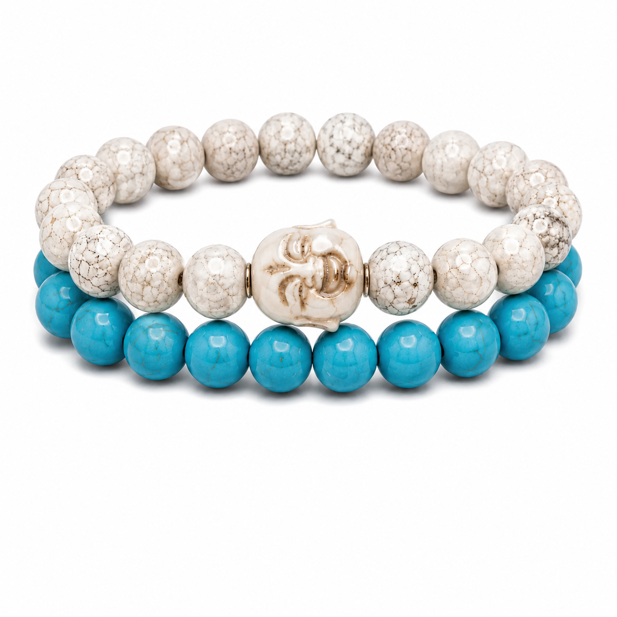 Laughing Buddha Magnesite & Howlite Gemstone Bracelet Set