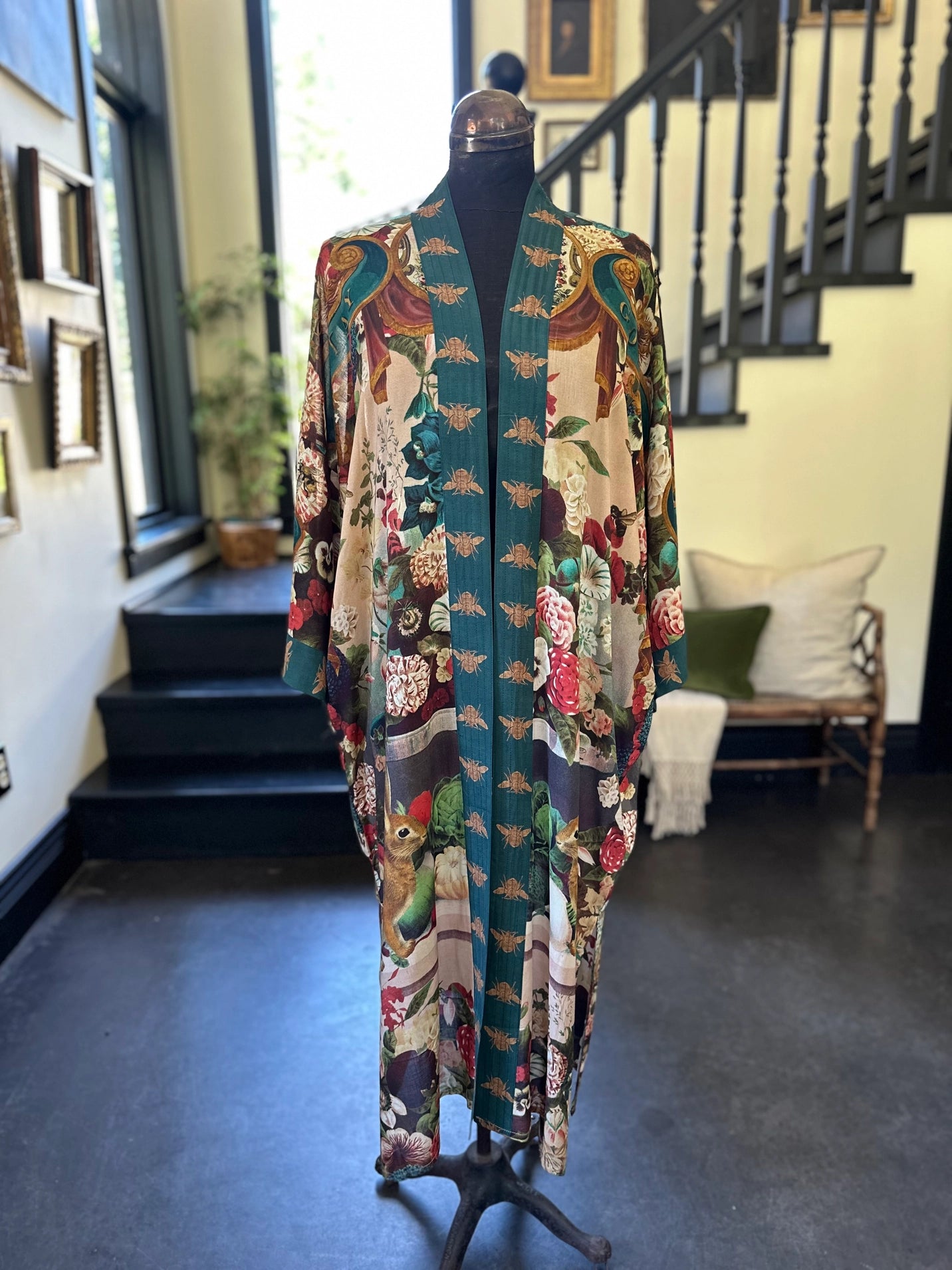 Stay Gold Floral Bamboo Kimono Duster Robe w/ Rabbit & Bees Pre-Order - Ships March 2025