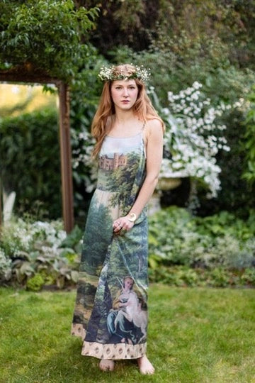 The Mythmaker Bohéme Maxi Slip Dress w/ Landscape & Unicorn Pre-Order Ship March 2026