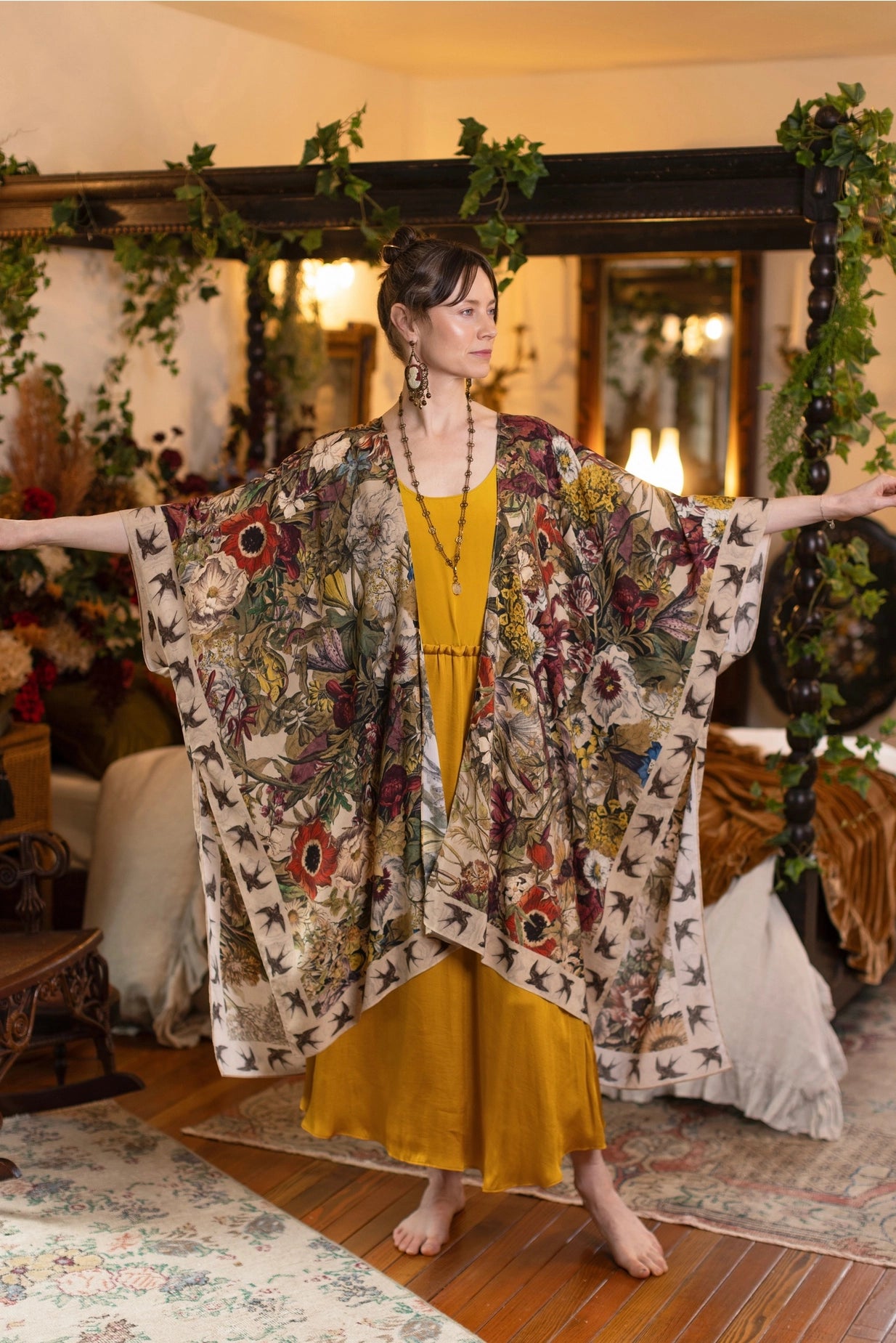 Golden Hour Goddess Duster Kimono w/ Floral Print - Pre-Order - Ships August 2026