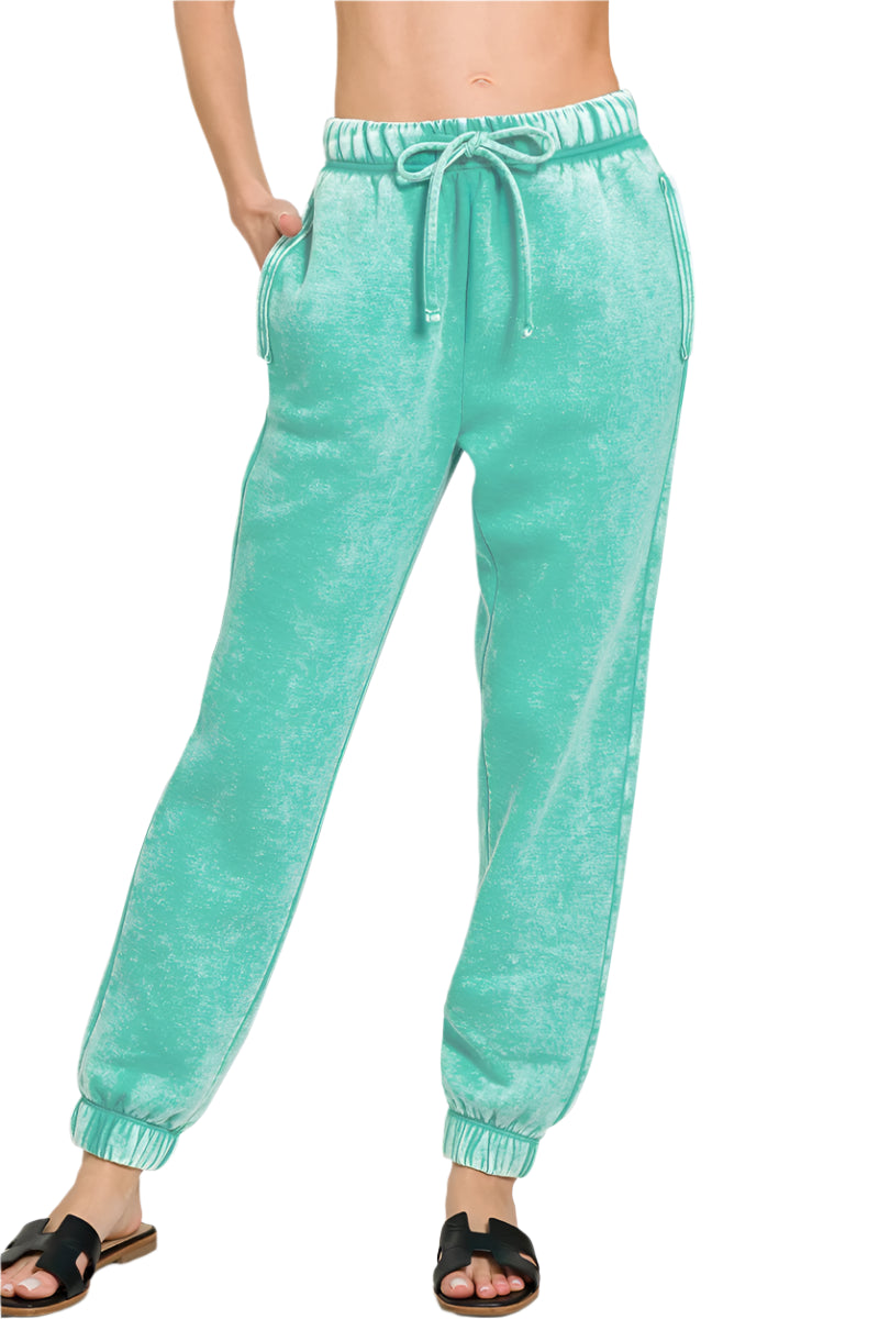 Acid Mineral Washed Fleece Sweatpants with Pockets