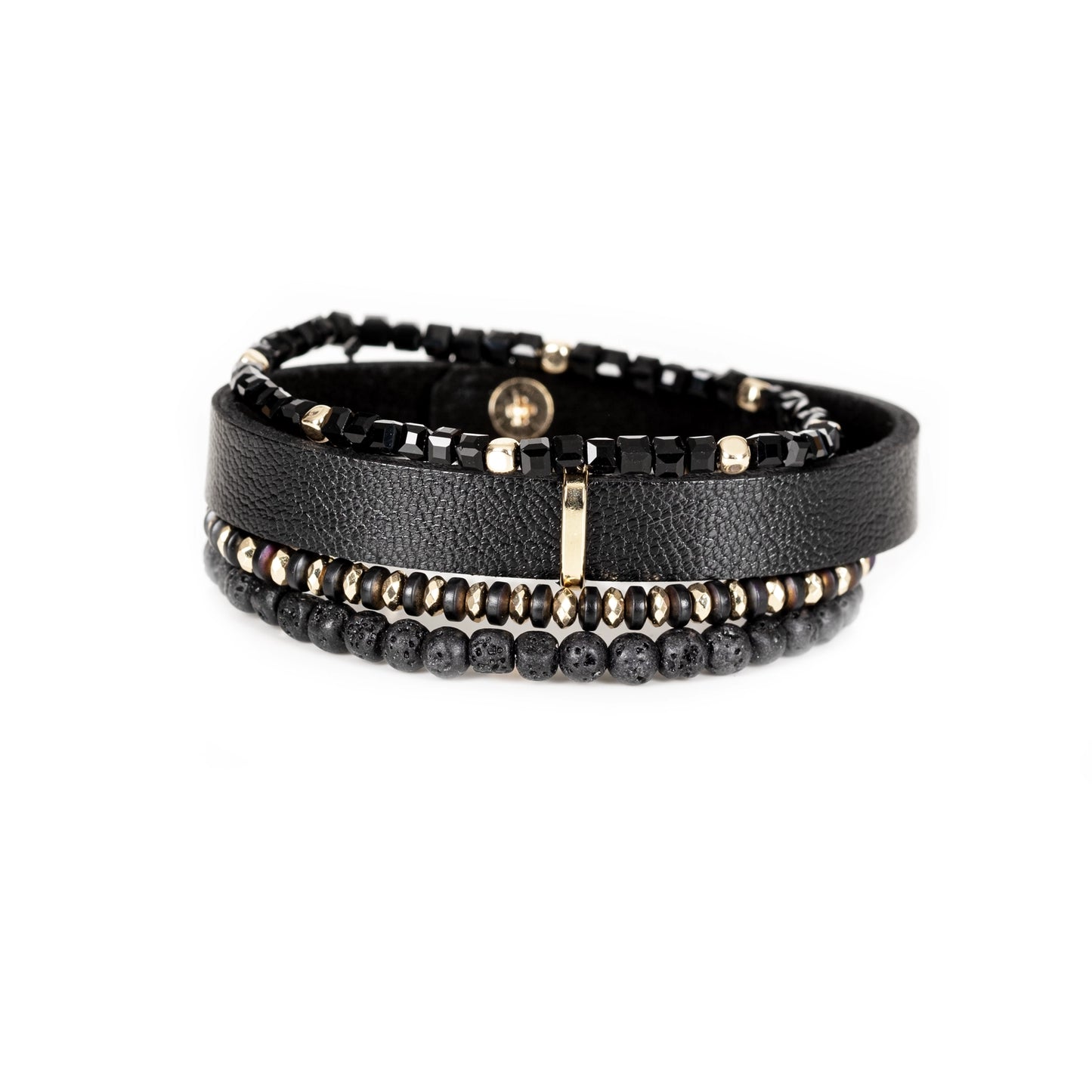 The Onyx Riddle Leather & Beaded Bracelet Set