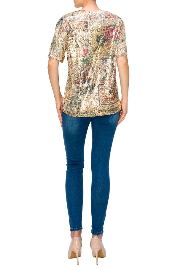 Rose West Vintage Inspired Sequin Short Sleeve Blouse - Ships Late September