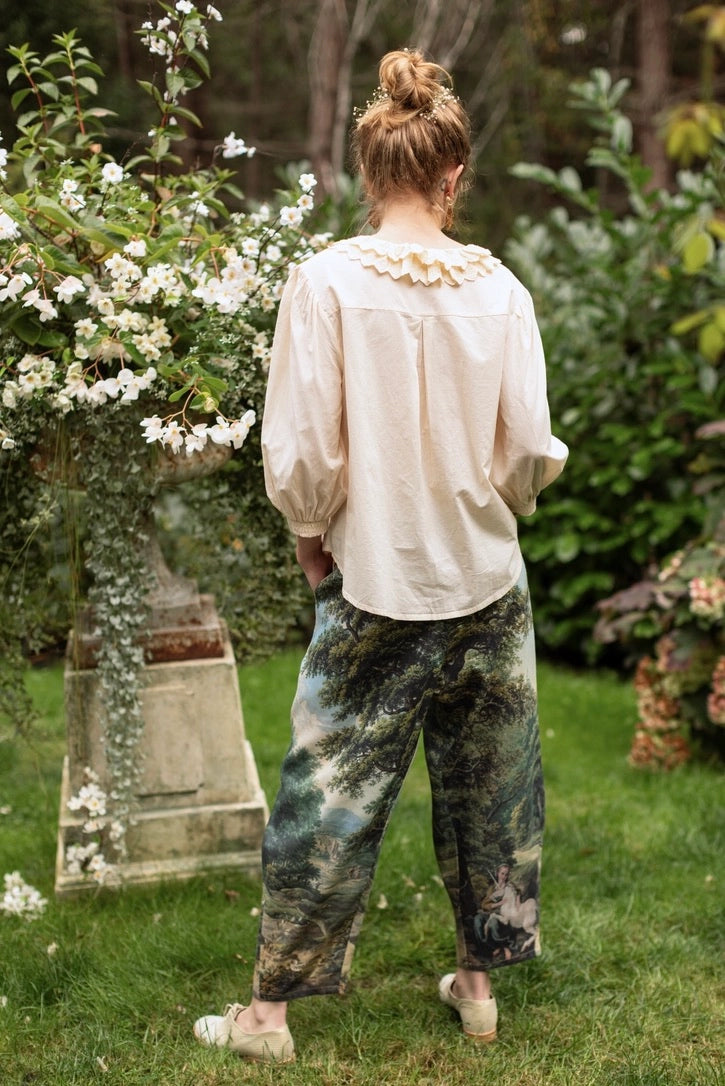 The Mythmaker Linen Crop Artist Pant w/ Boho Landscape Print - Pre-Order Ships March 2026
