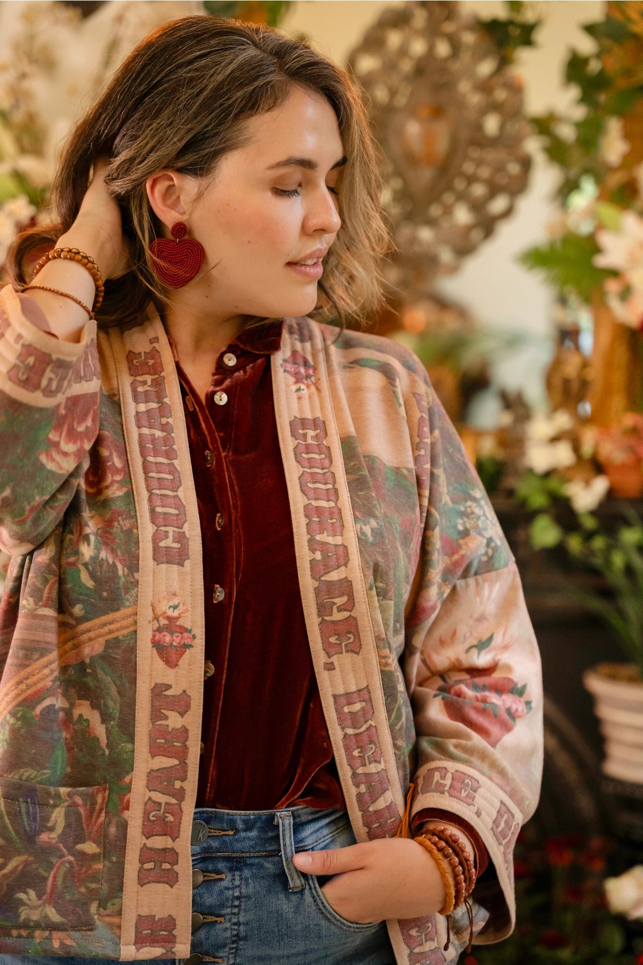 Courage Dear Heart Fleece Cottage Cardigan Kimono Jacket