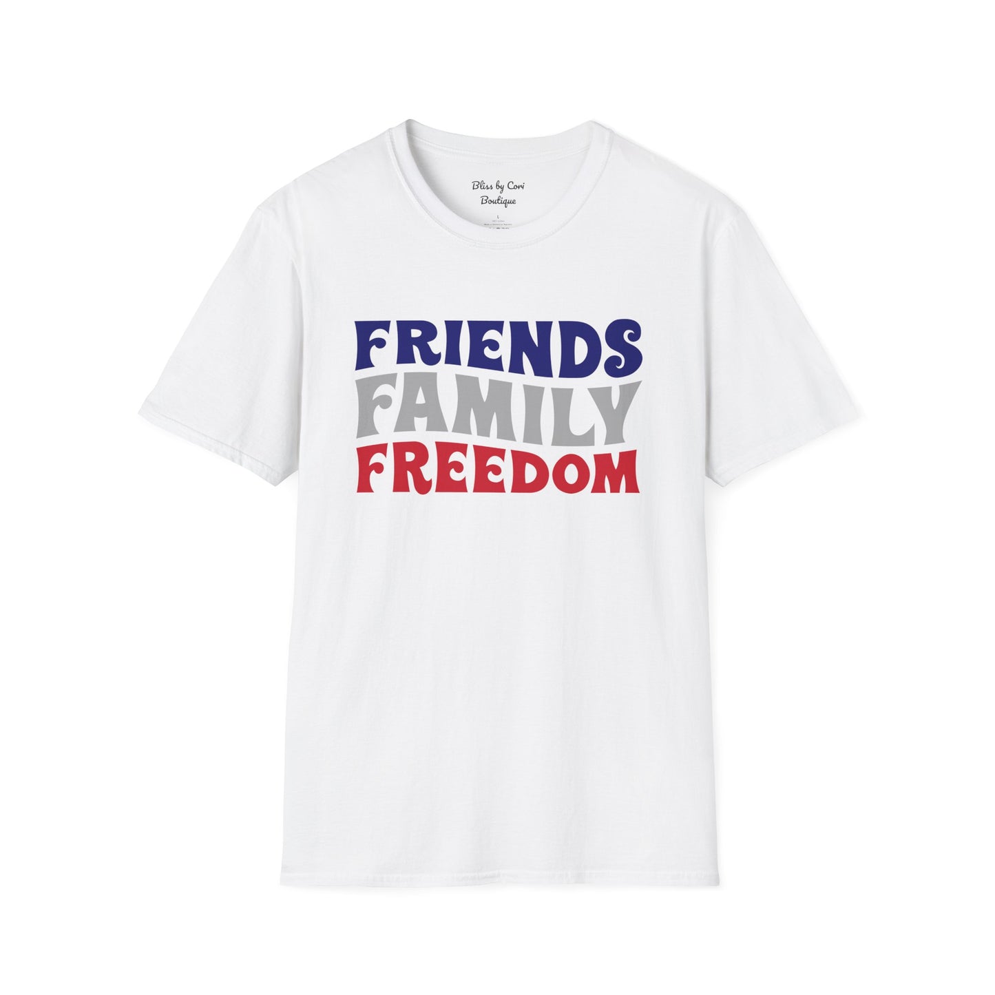 Friends Family Freedom 4th Of July Softstyle T-Shirt Available in 3 Colors