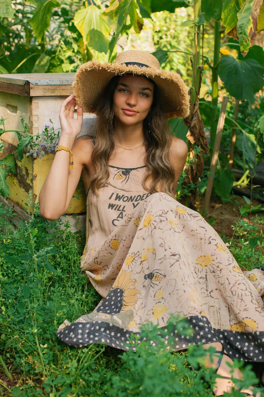 Market Of Stars Milk & Honey Bohéme Slip Dress with Bees and Sunflowers