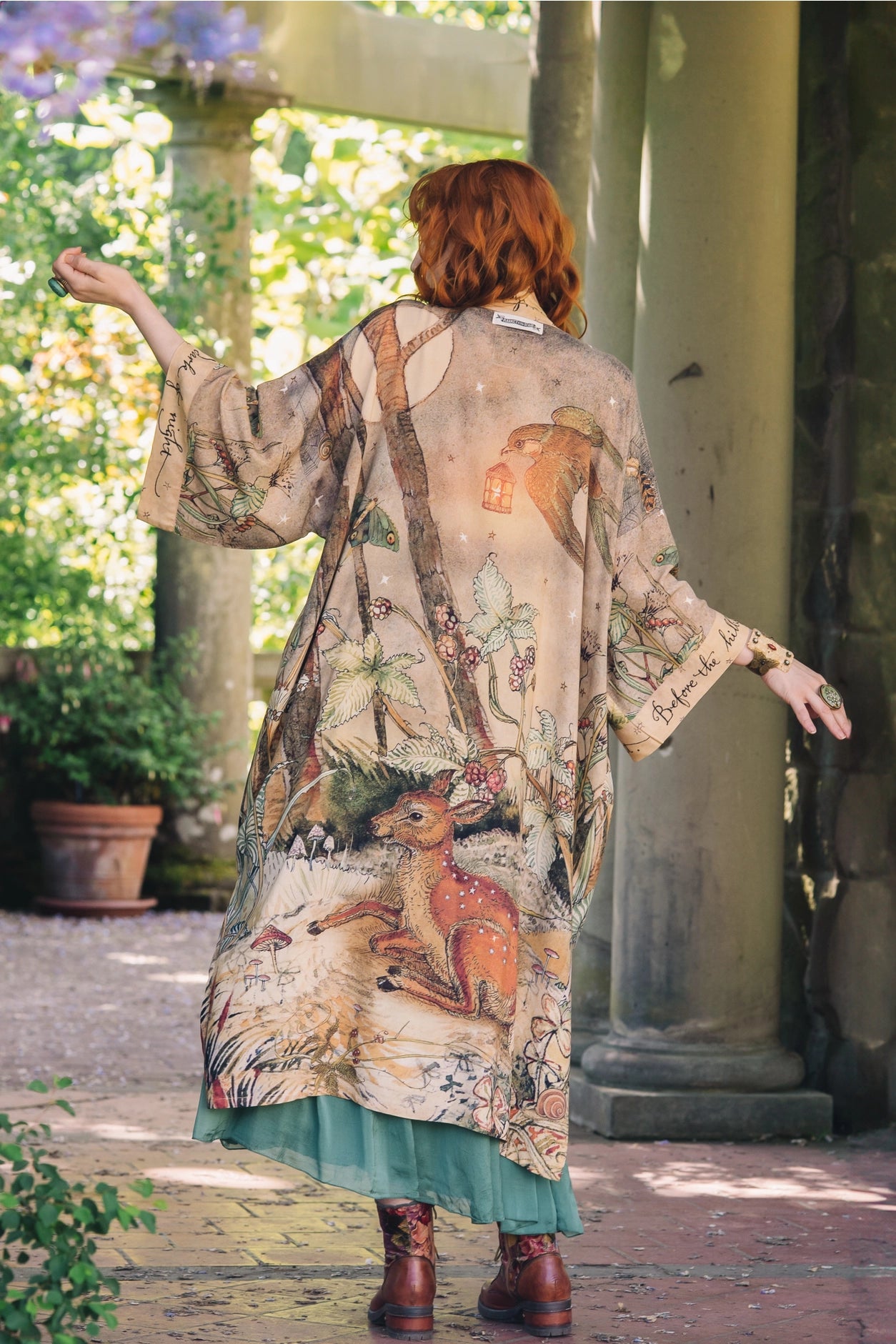Lovelight Opera Duster Kimono Robe W/Woodland Deer & Swallow - Pre Order - Ships Late October 2025