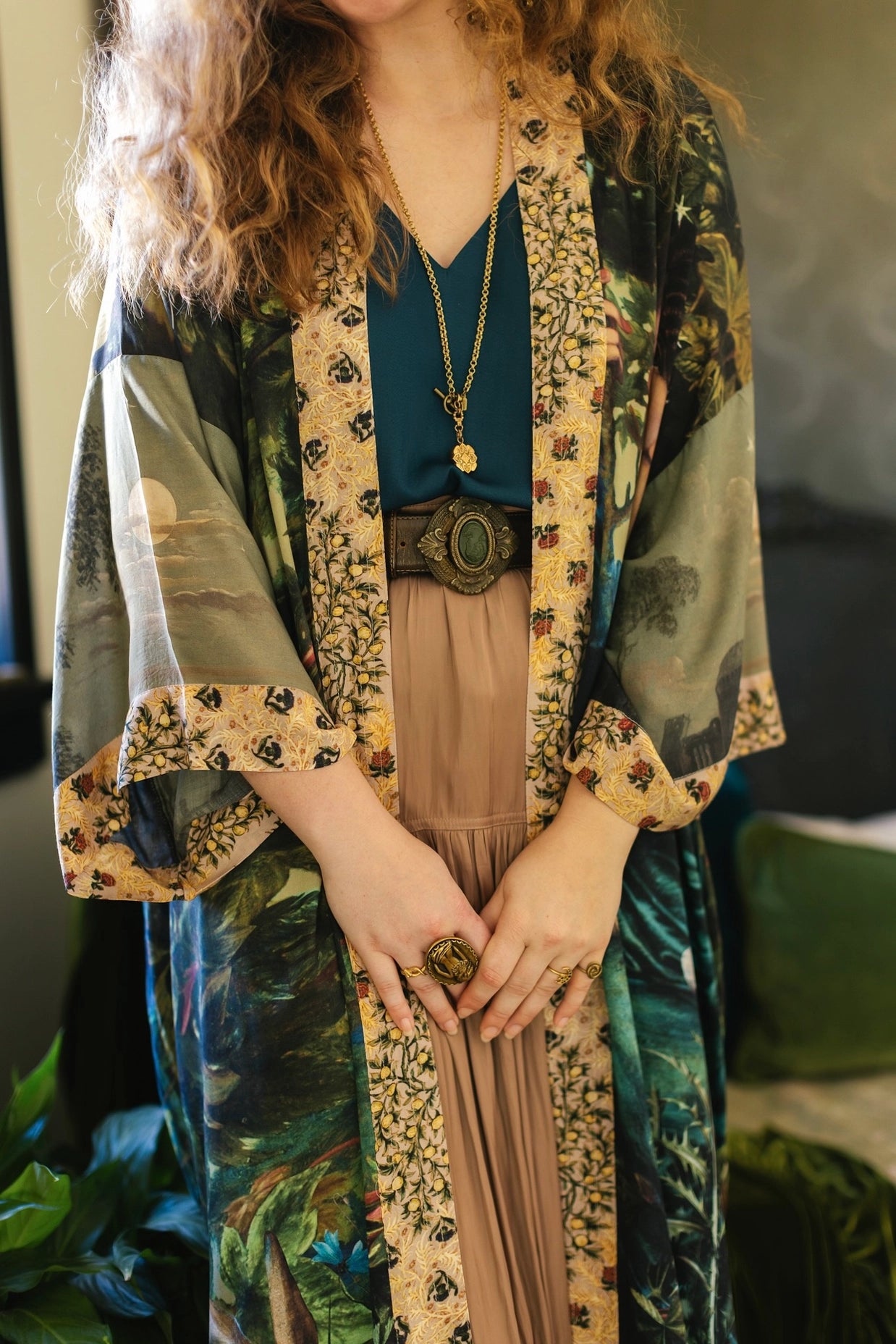 Bella Notte Bamboo Kimono Duster Robe with Rabbit and Moon - Preorder Ships August 1 - 30th