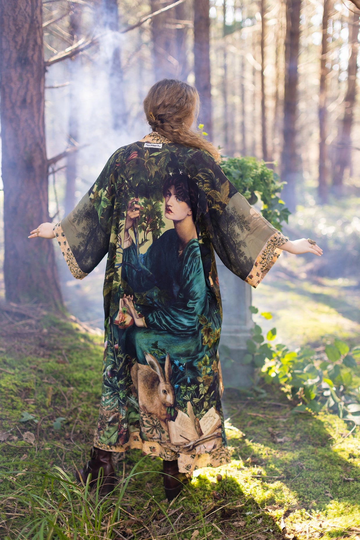 Bella Notte Bamboo Kimono Duster Robe with Rabbit and Moon - Preorder Ships August 1 - 30th