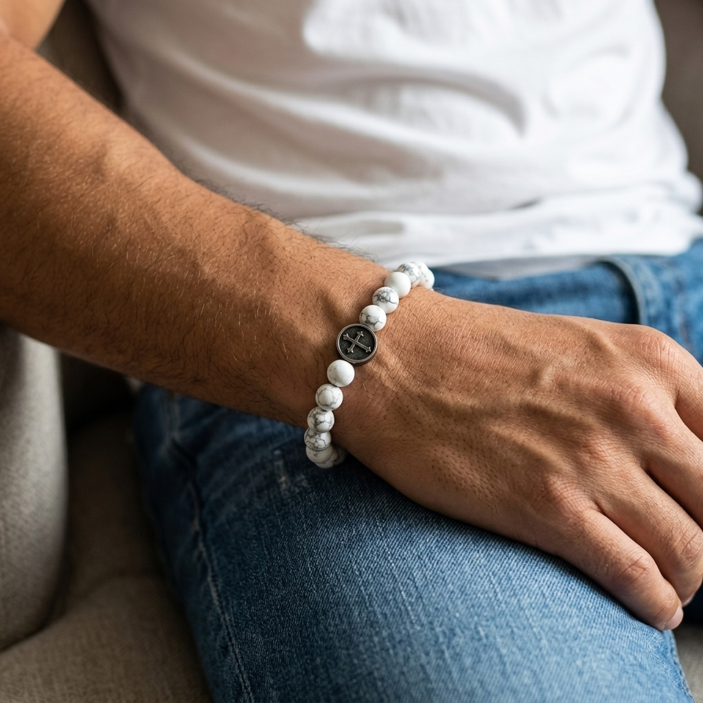 White Howlite Cross Gemstone Bracelet