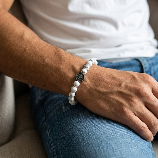 White Howlite Cross Gemstone Bracelet
