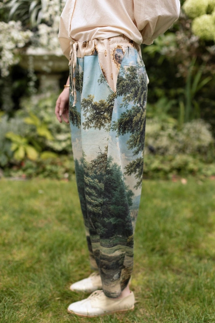 The Mythmaker Linen Crop Artist Pant w/ Boho Landscape Print - Pre-Order Ships March 2026
