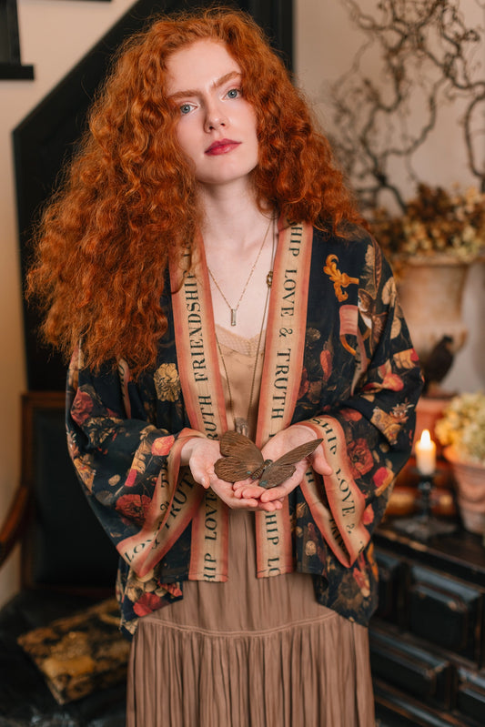 Heart of Gold Pixie Duster Crop Kimono w/ Sacred Heart Pre-Order Ships In September