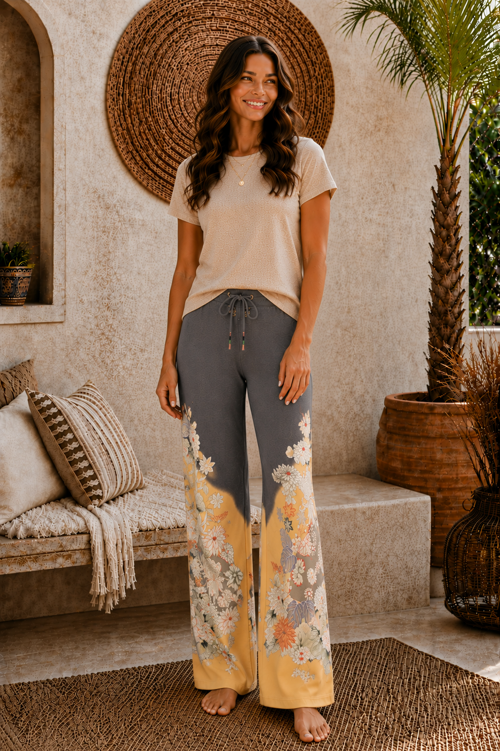 Paparazzi by Biz - French Terry Floral Lounge Pant with Raw Hem