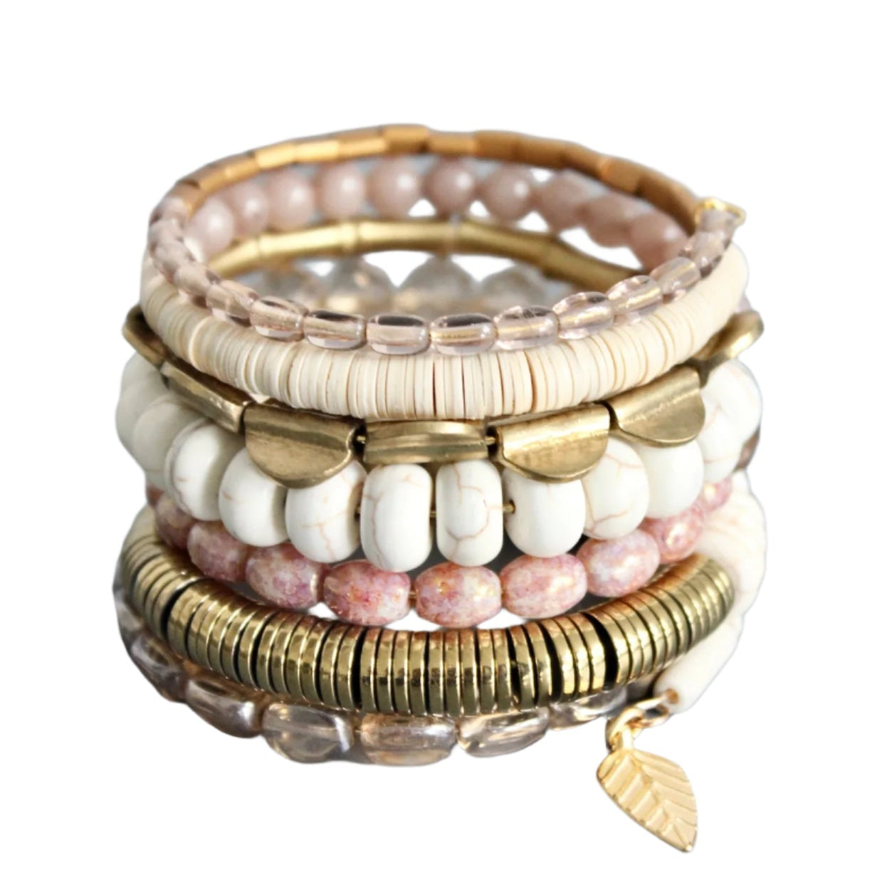 Gemstone Gray, White, and Brass Wrap Bracelet